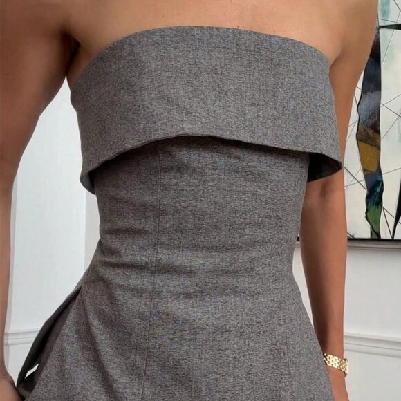 Grey Casual Women's Sleeveless Bandeau Side Slit Hem Blouse - Picture 6 of 6